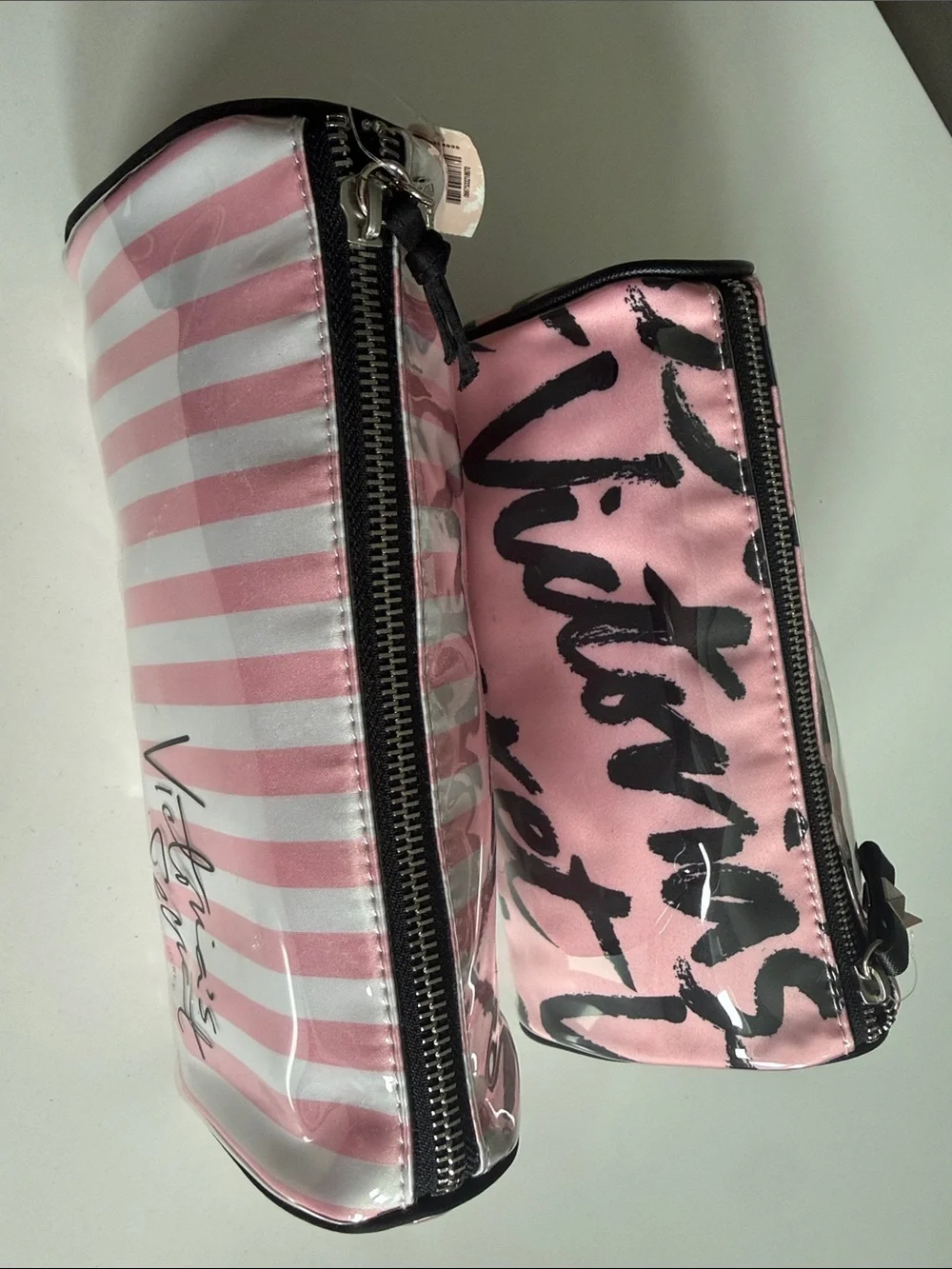 NWT Bundle of 2 Victoria's Secret Pink Striped & Script Cosmetic Pouches